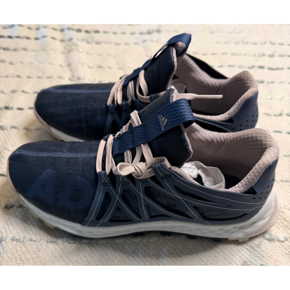 Adidas Vigour Bounce Mens Navy Blue Tan Running Shoes Sneakers Low Top Training